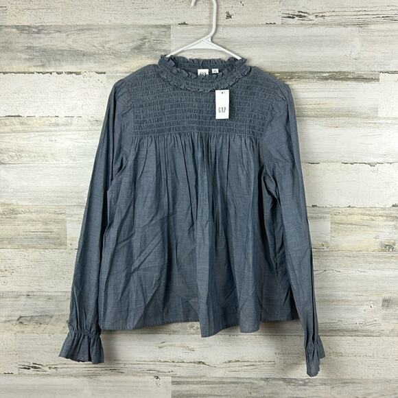 Gap Women’s S Blue Lightweight Boho Ruffle Collar Long Sleeve Blouse NWT - Picture 1 of 7
